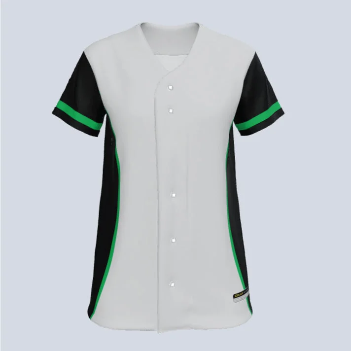 Women's jersey in classic black for a versatile lookLadies Sapphire Full Button Custom Softball Jersey Women's jersey in classic black for a versatile lookLadies Sapphire Full Button Custom Softball Jersey