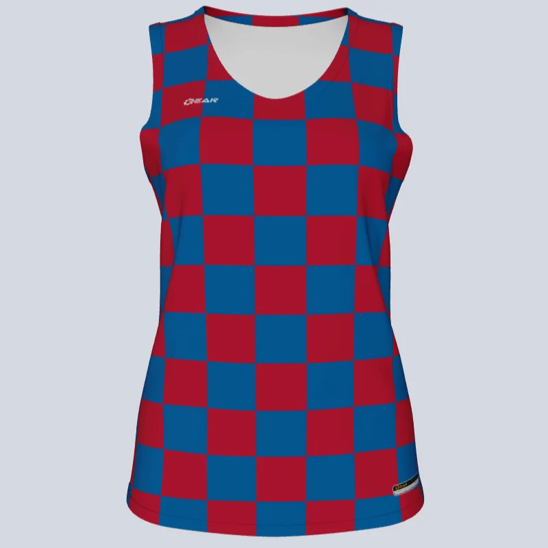 Embroidered women's jersey with intricate designsLadies Custom Track Singlet Checker Jersey
