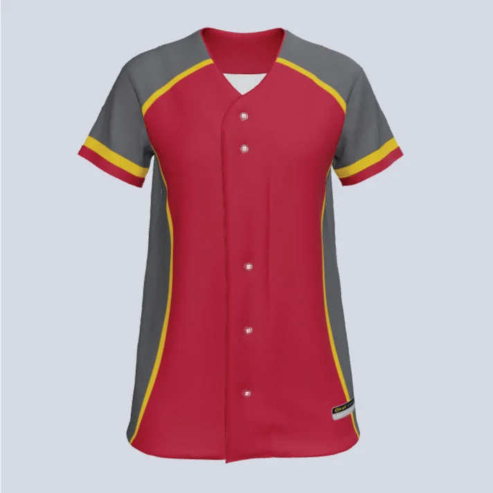 Red women's jersey for a bold statementLadies Diamond Full Button Custom Softball Jersey Red women's jersey for a bold statementLadies Diamond Full Button Custom Softball Jersey