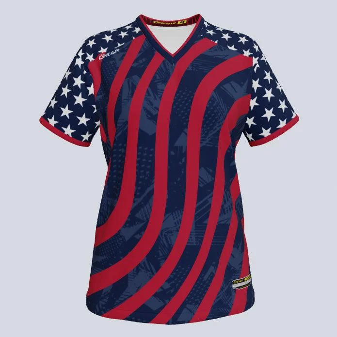Women's jersey with side slits for added mobilityLadies Merica Custom USA Jersey