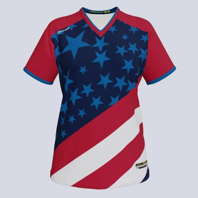 Women's jersey with a scoop - neck styleLadies Stars & Stripes Custom USA Jersey