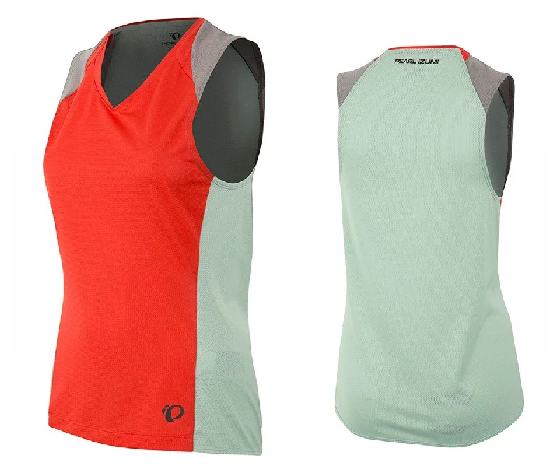 Green women's jersey for an earthy tonePearl Izumi Launch Sleeveless MTB Jersey - Womens - Poppy Red-Mist Green