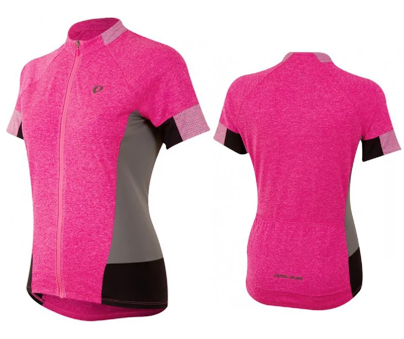 Women's jersey with a logo of a sports brandPearl Izumi Select Escape Short Sleeve Road Jersey - Womens - Screaming Pink Parquet