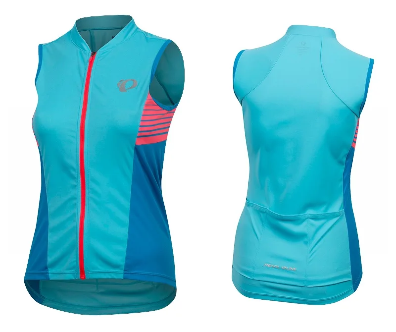 Women's jersey with a geometric printPearl Izumi Select Pursuit Sleeveless Jersey - Womens - Aqua Blue-Atomic Blue - 2019