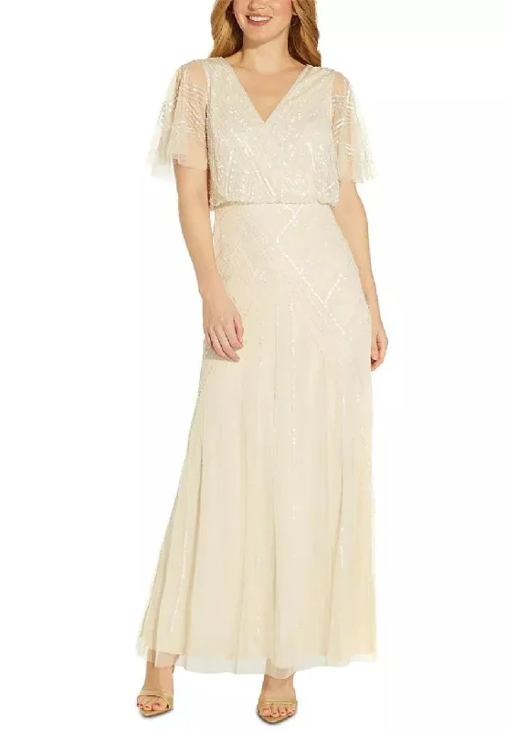 Wrap - Style Women Dress with Adjustable Fit for All Body TypesIvory V-neck Back-Cutout Beaded Gown