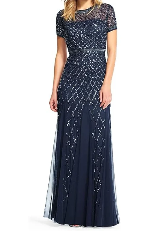 Lace - Embellished Women Dress for an Elegant and Sophisticated AppearanceNavy Embellished Short Sleeves Mermaid Gown