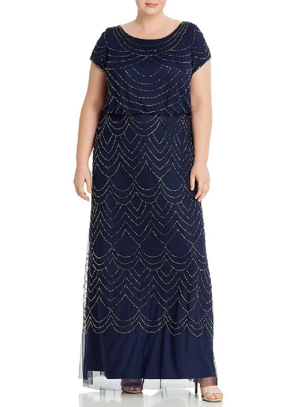 Ball Gown Women Dress with a Full Skirt for a Princess - like LookNavy Wavy Sequins Short Sleeves Gown