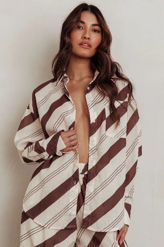 Empire Waist Women Dress to Accentuate the Bust and Conceal the WaistAlex Long Sleeve Striped Print Shirt Cream/Cacao
