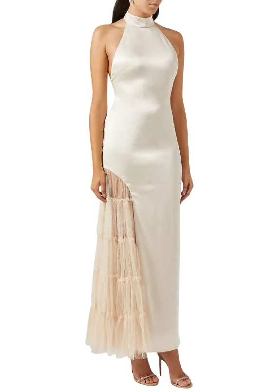 Mermaid - Style Women Dress with a Fitted Silhouette for Special OccasionsIvory Ryan Satin and Tulle Backless Maxi Dress