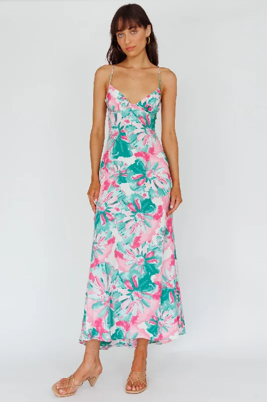 Strapless Women Dress with a Built - in Bra for Comfort and SupportAlora Tie-Up Back Maxi Dress Flower Green