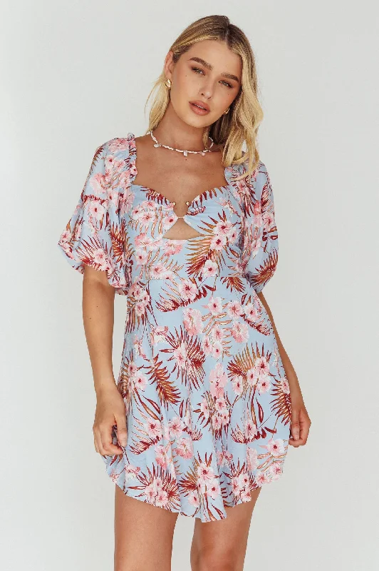 Strapless Women Dress with a Built - in Bra for Comfort and SupportAlpha Cut-Out Bodice Mini Dress Floral Blue Strapless Women Dress with a Built - in Bra for Comfort and SupportAlpha Cut-Out Bodice Mini Dress Floral Blue