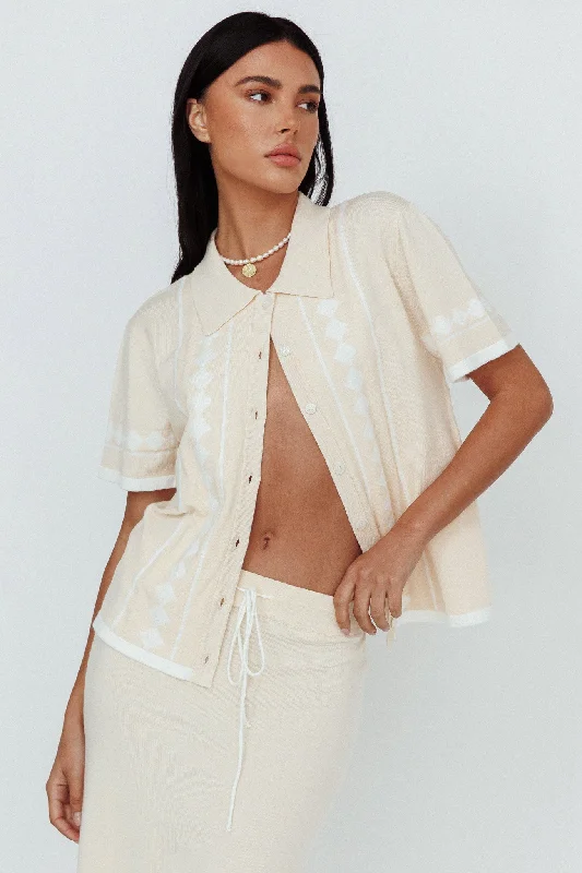 Strapless Women Dress with a Built - in Bra for Comfort and SupportAmalfi Sun Knit Button-Up Shirt Sand