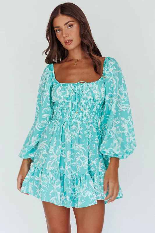 Lace - Embellished Women Dress for an Elegant and Sophisticated AppearanceAmilie Shirred Long Sleeve Dress Floral Green