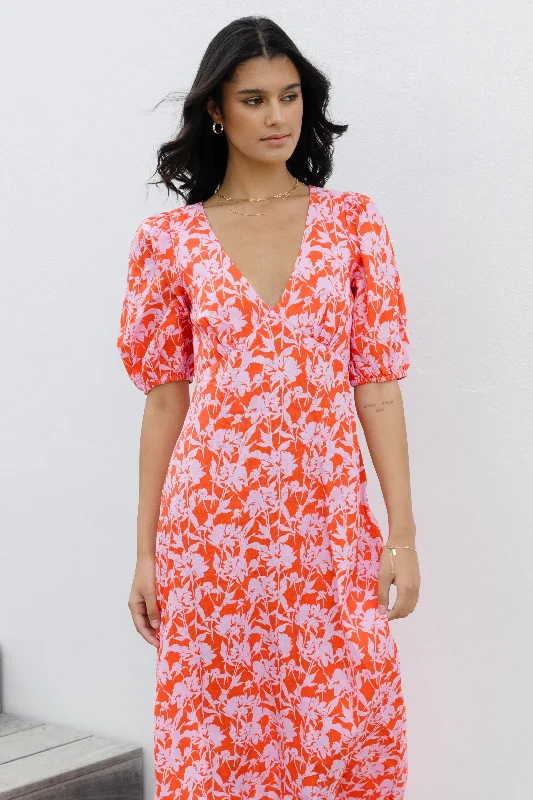 Mini Women Dress with a Short Hem for a Young and Trendy StyleAmora Pink Floral Shadows SS Bias Midi Dress