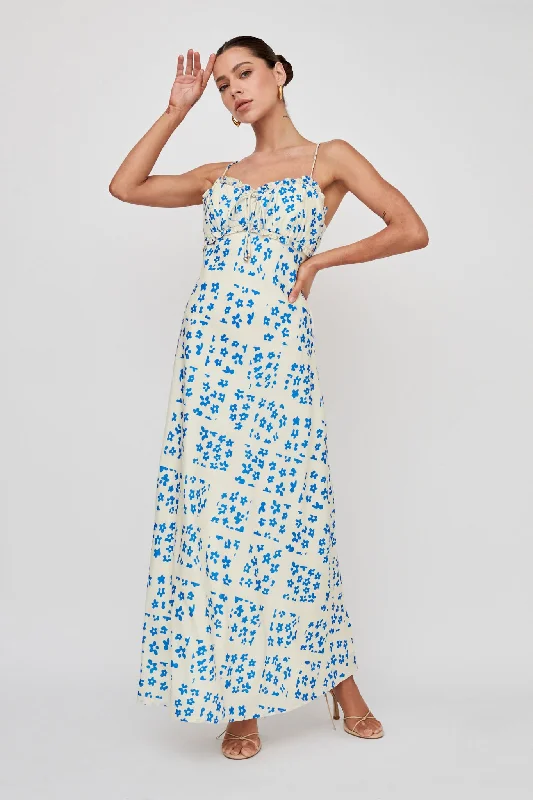 Lace - Embellished Women Dress for an Elegant and Sophisticated AppearanceAnja Frill Trim Maxi Dress Print Cream Blue