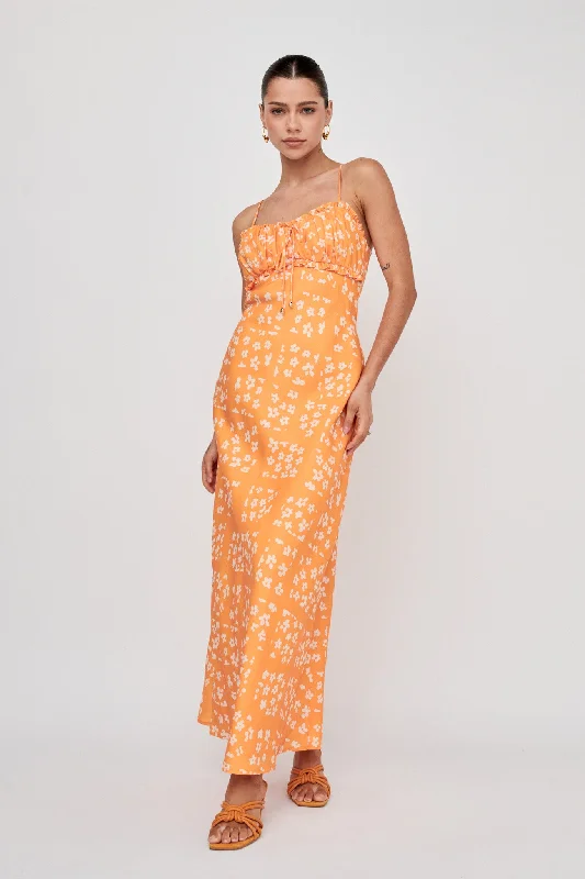 Sheath Women Dress with a Tailored Fit for a Professional LookAnja Frill Trim Maxi Dress Print Orange White
