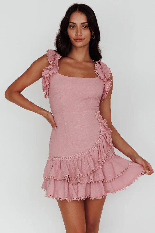 Little Black Women Dress with Sequins for a Glamorous Night OutAnnie Ruffle Shoulder Strap Dress Dusty Pink