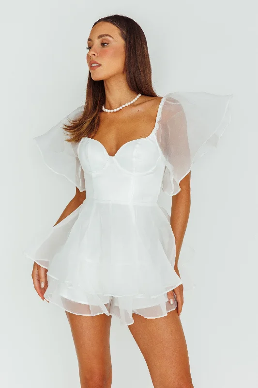 Mermaid - Style Women Dress with a Fitted Silhouette for Special OccasionsAphrodite Angel Sleeve Layered Romper White Mermaid - Style Women Dress with a Fitted Silhouette for Special OccasionsAphrodite Angel Sleeve Layered Romper White