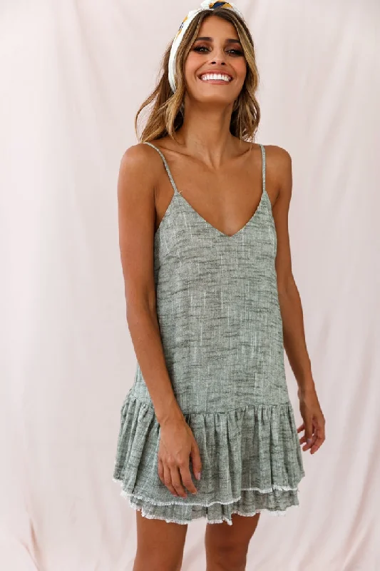 Sheath Women Dress with a Tailored Fit for a Professional LookArabelle Cami Strap Raw Hem Dress Olive