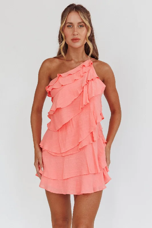 Mermaid - Style Women Dress with a Fitted Silhouette for Special OccasionsArrabel Tiered Ruffle Mini Dress Peach Mermaid - Style Women Dress with a Fitted Silhouette for Special OccasionsArrabel Tiered Ruffle Mini Dress Peach
