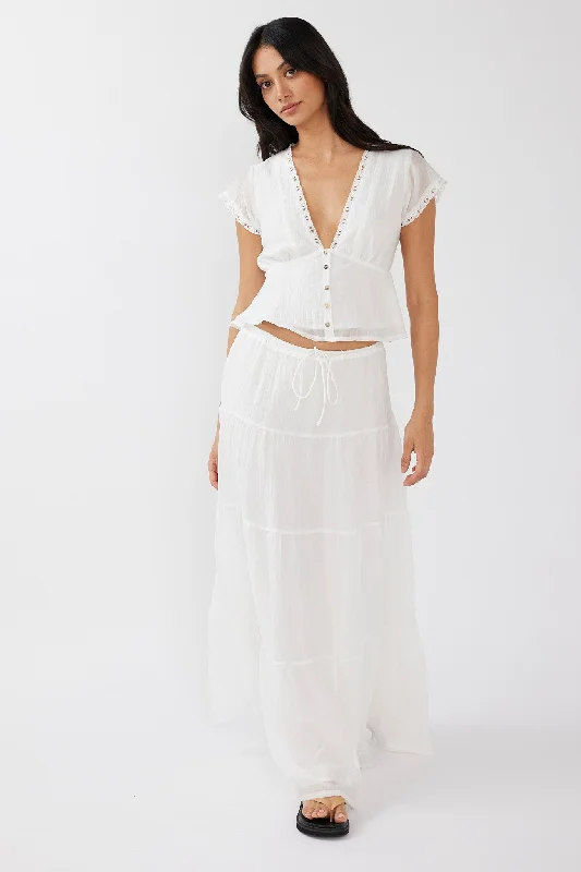 Sleeveless Women Dress in Bright Colors for Summer PartiesAzura Drawstring Maxi Skirt White