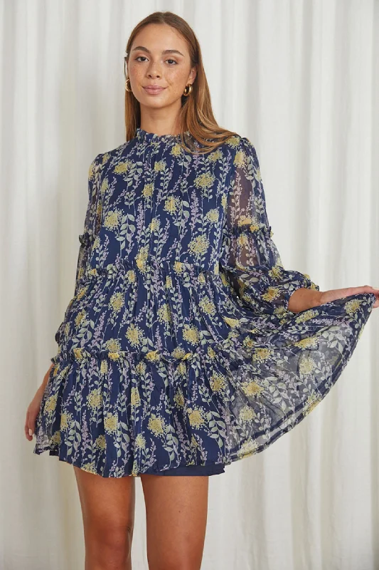 Shift Women Dress with a Simple and Classic Design for Everyday WearBeatrix High Neck Balloon Sleeve Dress Floral Midnight Blue Shift Women Dress with a Simple and Classic Design for Everyday WearBeatrix High Neck Balloon Sleeve Dress Floral Midnight Blue
