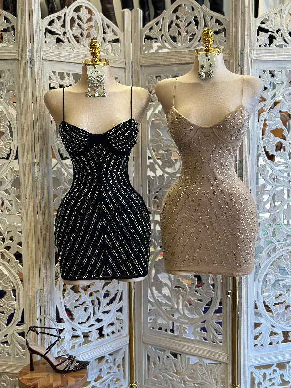 Halter Neck Women Dress to Show Off the Shoulders and NecklineBedazzled Cami Mini Dress- Stretchy, Estira