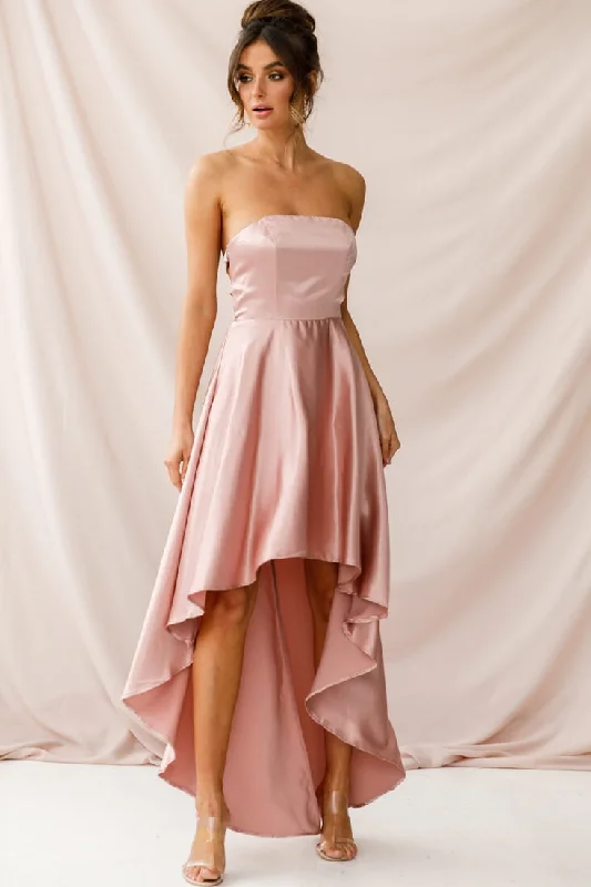 Ruffled Women Dress with Multiple Layers for a Playful and Girly StyleBelle Strapless High-Low Hem Dress Mocha