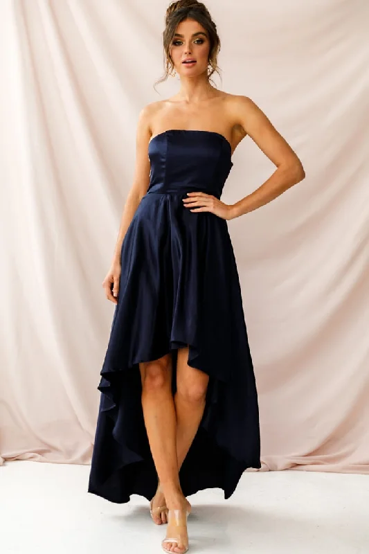 Wrap - Style Women Dress with Adjustable Fit for All Body TypesBelle Strapless High-Low Hem Dress Navy