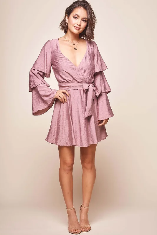 Mini Women Dress with a Short Hem for a Young and Trendy StyleBellini Tiered Ruffle Sleeve Dress Mauve Mini Women Dress with a Short Hem for a Young and Trendy StyleBellini Tiered Ruffle Sleeve Dress Mauve
