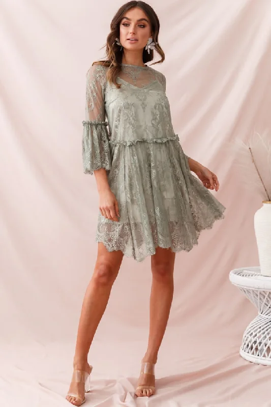 Halter Neck Women Dress to Show Off the Shoulders and NecklineBirdie Lace Overlay Swing Dress Pistachio