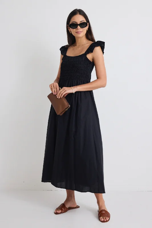 Sleeveless Women Dress in Bright Colors for Summer PartiesBonbon Black Flutter Sleeve Midi Dress
