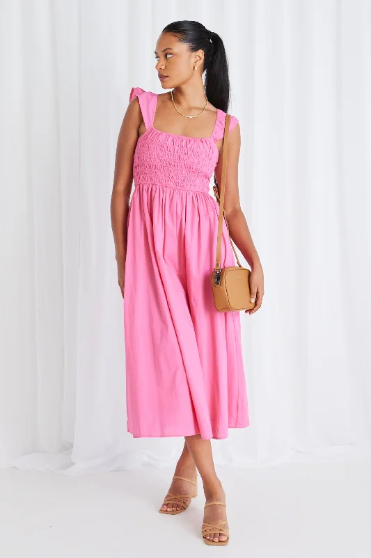 Backless Women Dress for a Sexy and Alluring Look at Evening EventsBonbon Pink Flutter Sleeve Midi Dress