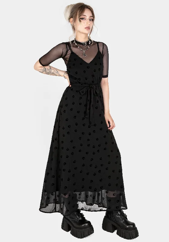 Mini Women Dress with a Short Hem for a Young and Trendy StyleBones Flocked Chiffon Maxi Cami Dress Mini Women Dress with a Short Hem for a Young and Trendy StyleBones Flocked Chiffon Maxi Cami Dress