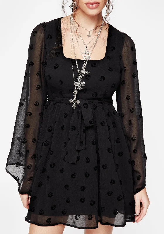 Plus Size Women Dress with a Flattering A - Line Cut for Comfort and StyleBones Flocked Chiffon Mini Dress Plus Size Women Dress with a Flattering A - Line Cut for Comfort and StyleBones Flocked Chiffon Mini Dress