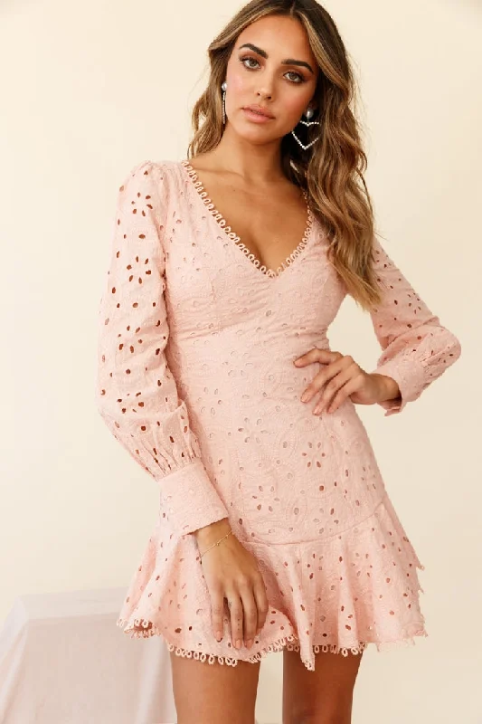 Halter Neck Women Dress to Show Off the Shoulders and NecklineCamellia Open Back Cuff Sleeve Dress Anglaise Blush