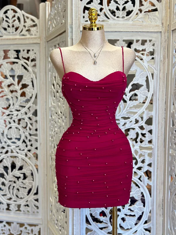 Halter Neck Women Dress to Show Off the Shoulders and NecklineBerry Pearl Cami Mini Dress- Stretchy, Estira Halter Neck Women Dress to Show Off the Shoulders and NecklineBerry Pearl Cami Mini Dress- Stretchy, Estira