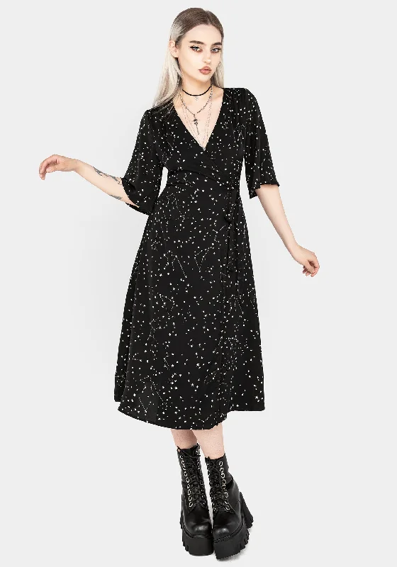 Mermaid - Style Women Dress with a Fitted Silhouette for Special OccasionsCelestial Midi Kimono Dress Mermaid - Style Women Dress with a Fitted Silhouette for Special OccasionsCelestial Midi Kimono Dress