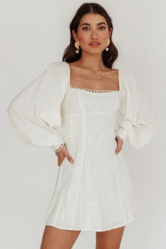Pleated Women Dress with a Timeless and Elegant TextureChamberlain Balloon Sleeves Mini Dress White