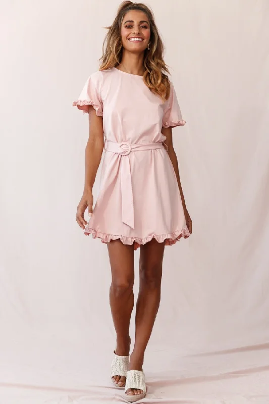 Halter Neck Women Dress to Show Off the Shoulders and NecklineChelsea Belted T-Shirt Dress Blush Halter Neck Women Dress to Show Off the Shoulders and NecklineChelsea Belted T-Shirt Dress Blush