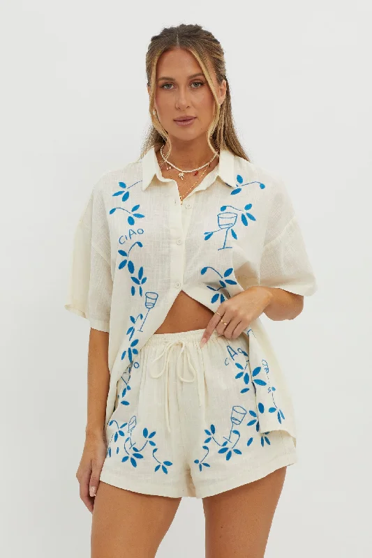 Empire Waist Women Dress to Accentuate the Bust and Conceal the WaistCiao Ciao Embroidered Drawstring Shorts Beige