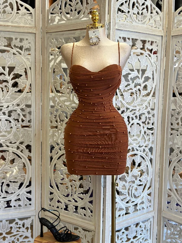 Sleeveless Women Dress in Bright Colors for Summer PartiesCinnamon Pearl Cami Mini Dress- Stretchy, Estira Sleeveless Women Dress in Bright Colors for Summer PartiesCinnamon Pearl Cami Mini Dress- Stretchy, Estira