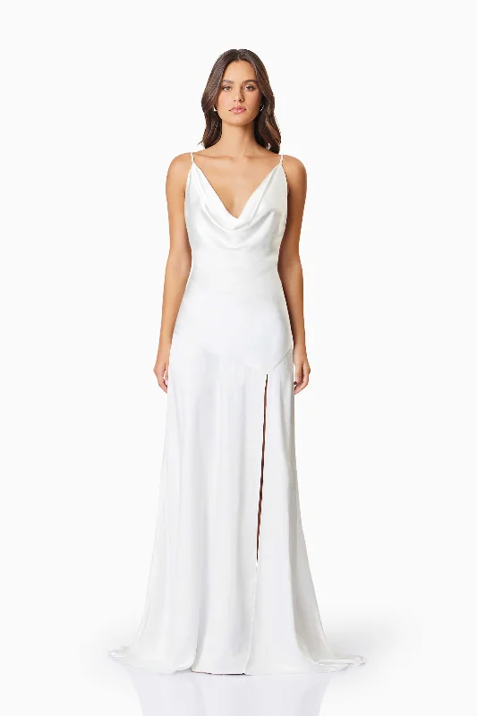 Ball Gown Women Dress with a Full Skirt for a Princess - like LookClementine Cowl Neck Maxi Dress In White