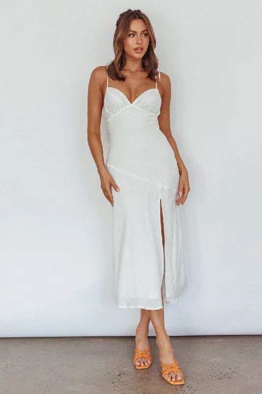 Plus Size Women Dress with a Flattering A - Line Cut for Comfort and StyleClovelly Tied Shoulder Midi Dress White