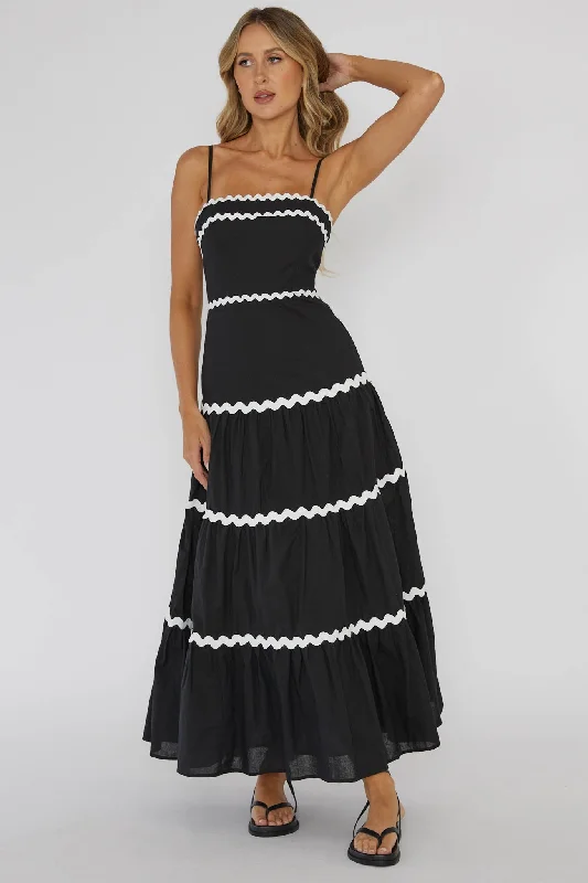 Strapless Women Dress with a Built - in Bra for Comfort and SupportConfidante Ric Rac Trim Maxi Dress Black