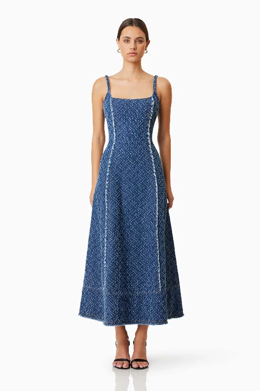 Maxi Women Dress with Floral Print for a Bohemian VibeCora Denim Midi Dress In Blue