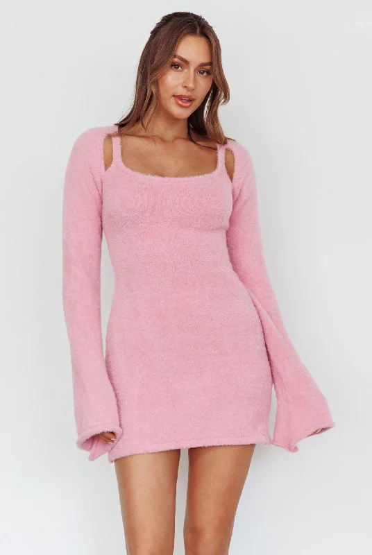 Strapless Women Dress with a Built - in Bra for Comfort and SupportCount On It Fuzzy Knit Mini Dress Blush