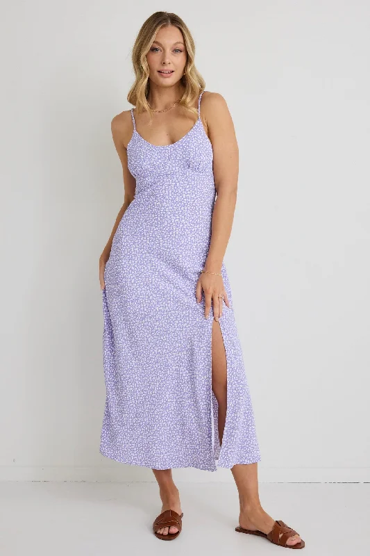 Maxi Women Dress with Floral Print for a Bohemian VibeDallas Lilac Ditsy Floral Strappy Midi Dress