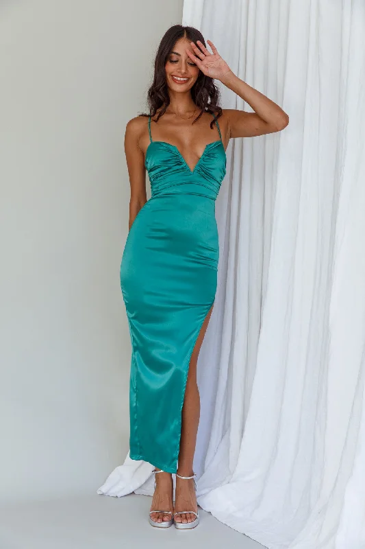 Plus Size Women Dress with a Flattering A - Line Cut for Comfort and StyleDancing In September Thigh Split Dress Green