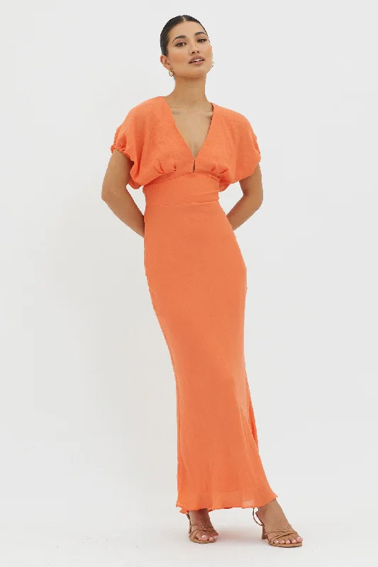 Strapless Women Dress with a Built - in Bra for Comfort and SupportDare To Live V-Neck Maxi Dress Orange